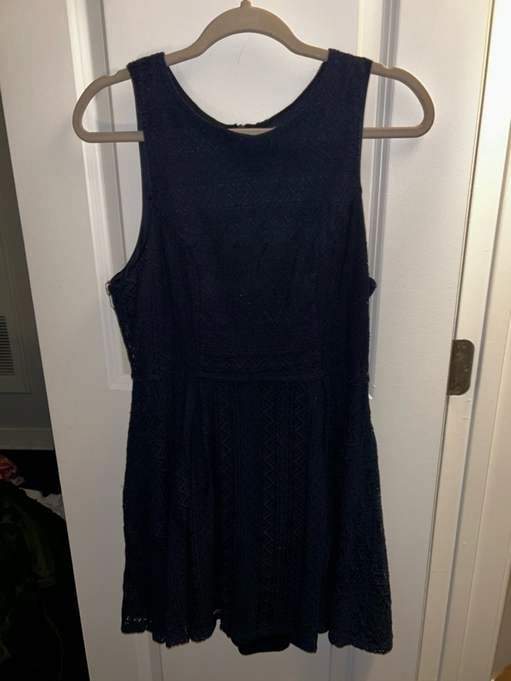 Monteau Navy Lace Sleeveless Fit-and-Flare Mini Dress